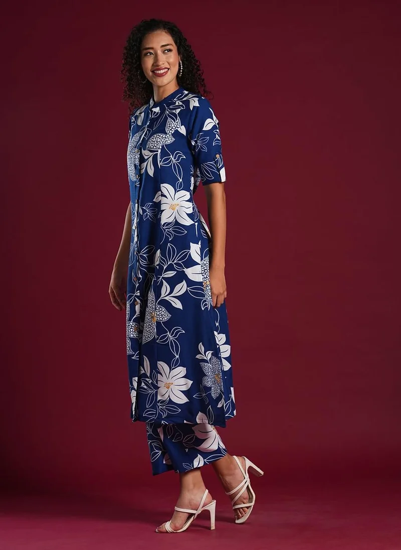 GoSriKi  GoSriKi Women's Rayon Viscose Straight Printed Kurta with Pant (Sunoni Blue-VKS04-GS_5XL_Blue_XXXXX-Large) for Women | Best Price UAE